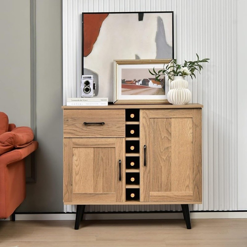 Buffet Cabinet W/ Wine Rack Adjustable Shelves Storage Drawer Home Bar Furniture