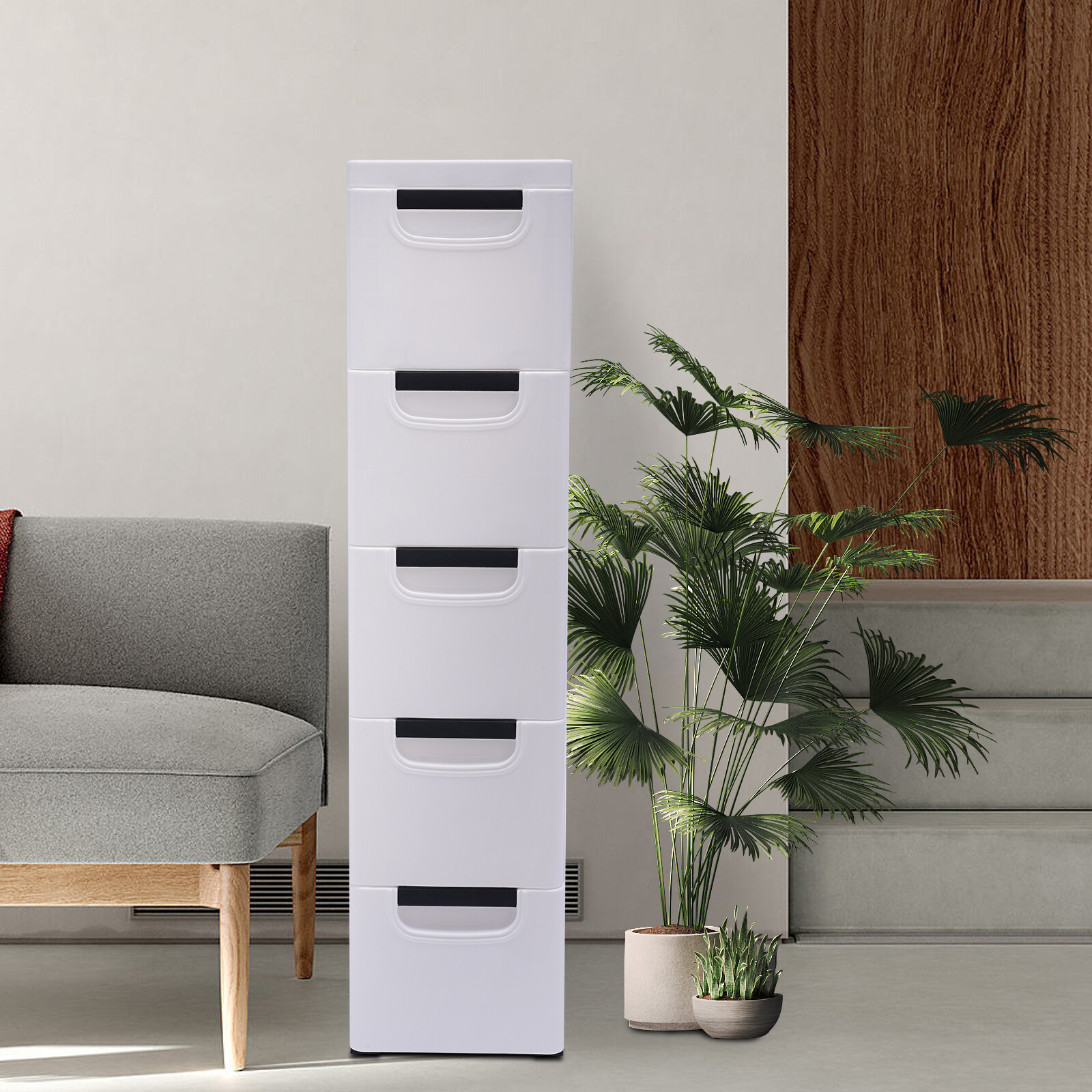 Bathroom Storage Cabinet 5 Layers Narrow Storage Unit Adjustable Shelves Floor