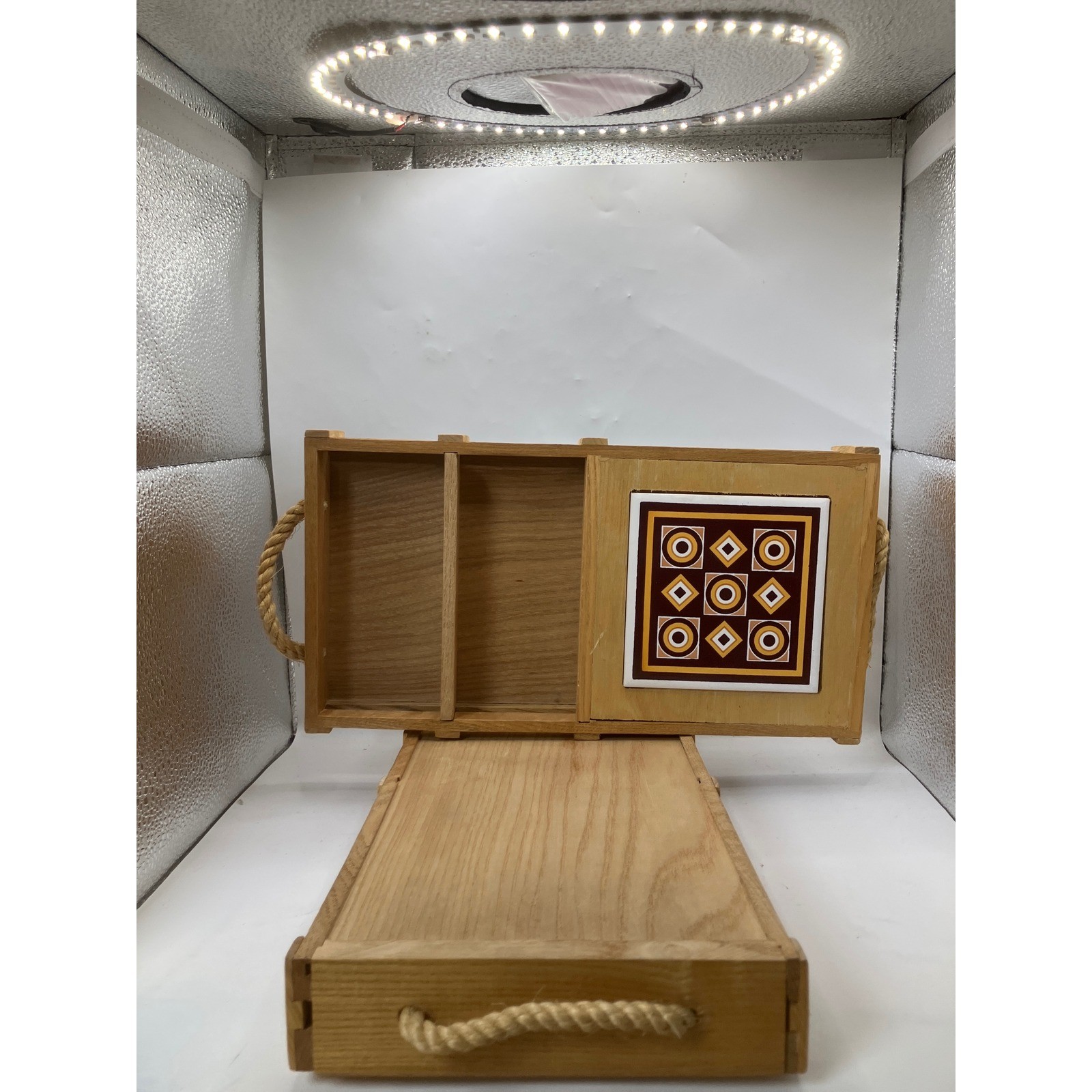Wooden Bedside Table Drawer Organizer Set with Ceramic Tile Top
