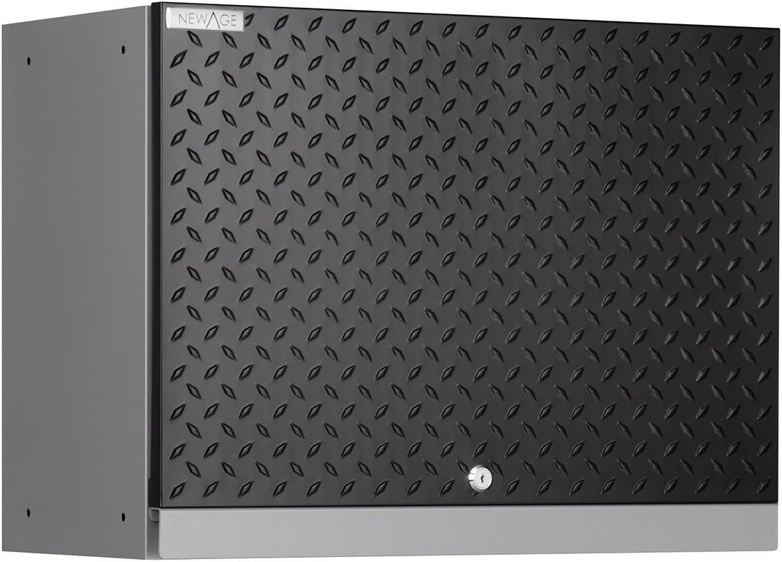 New Age Performance Diamond Plate Series Quick Assembly Wall Cabinet, Black