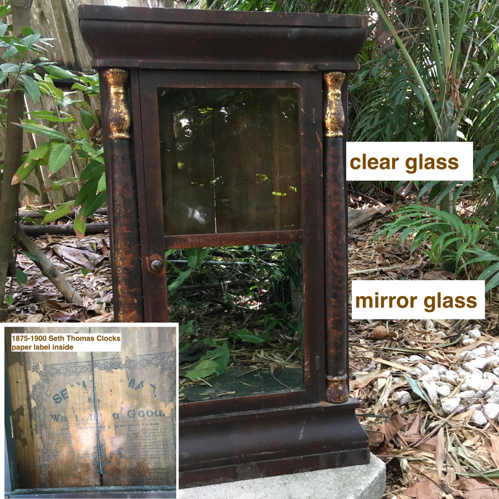 1900s OGEE PILLAR CABINET Glass Mirror Gilt Hang/Stand Farmhouse Cottage 25″