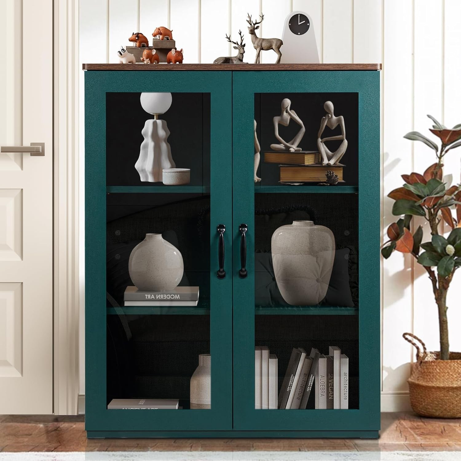 Buffet Cabinet w/ Tempered Glass Doors, Adjustable Shelves, Wood Storage Cabinet