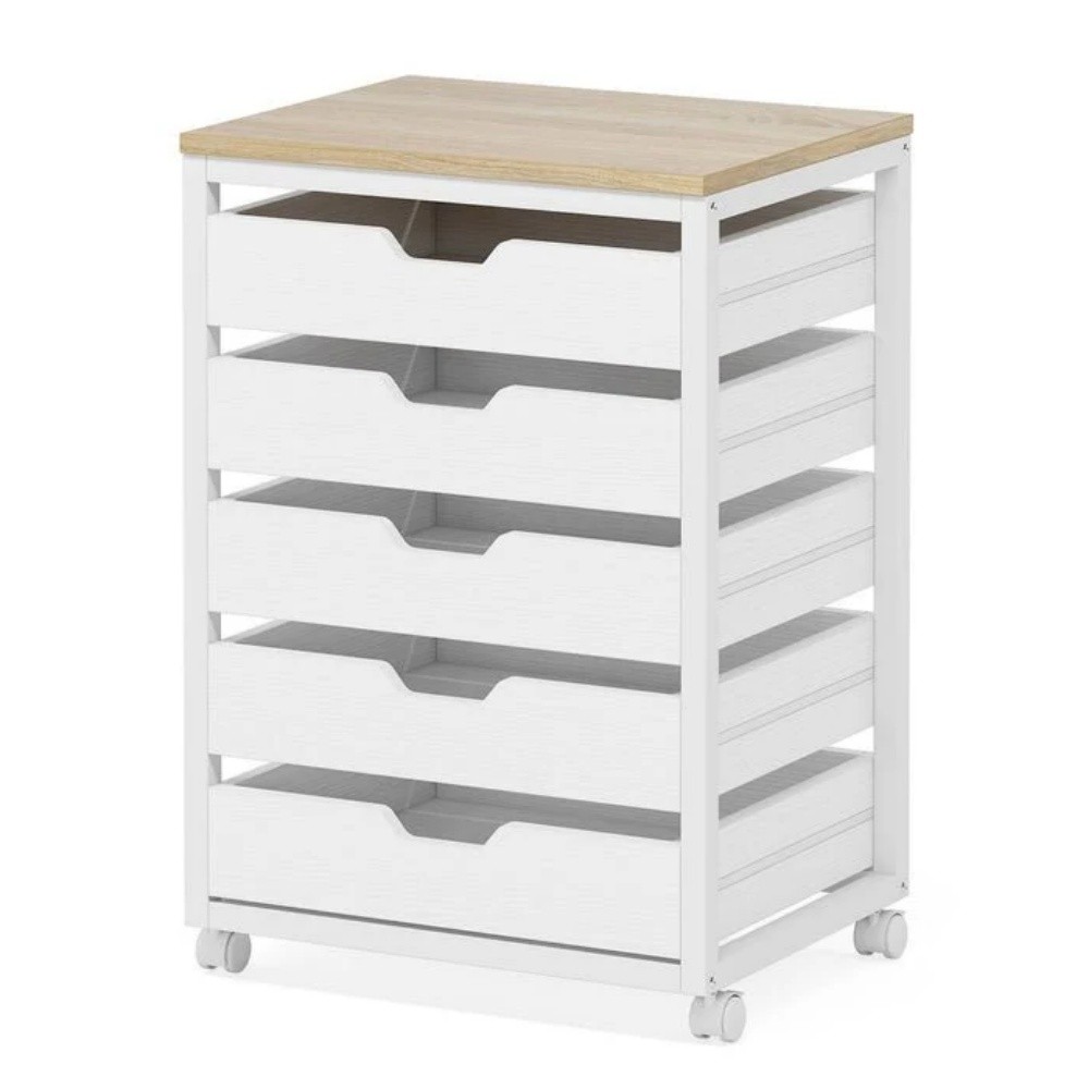 5-drawer Dresser Mobile Storage Cabinet Rustic Wooden Drawer Cabinet