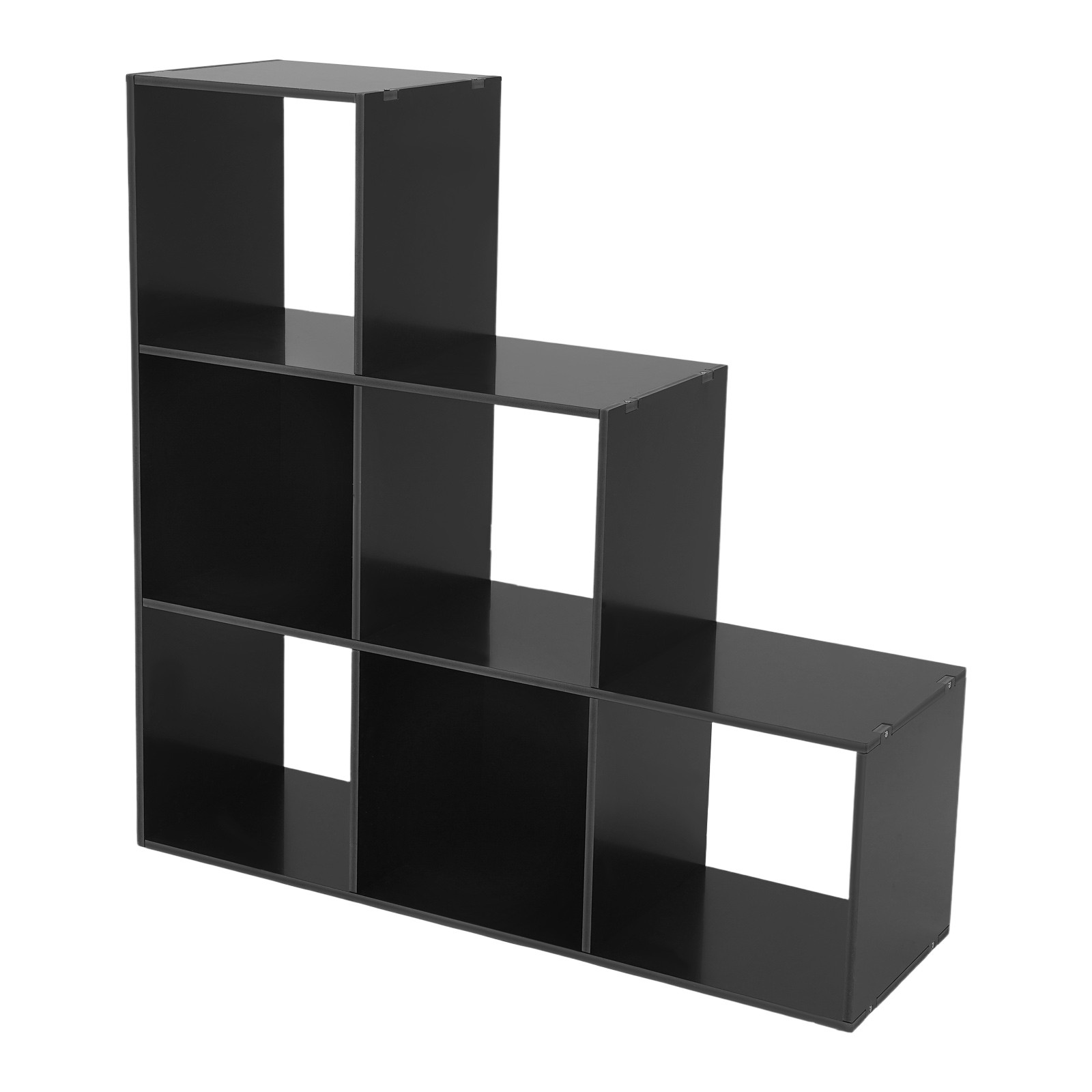 Black 6-cube L-shaped Storage Bookcase Freestanding L-shaped Stepped Bookcase