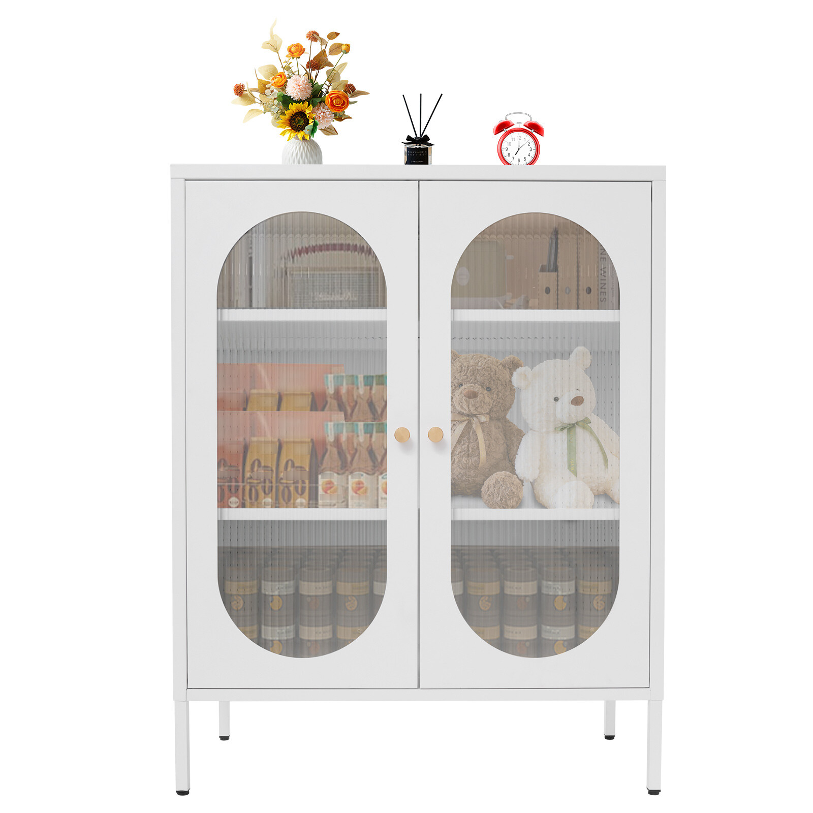 Accent Display Storage Cabinet w /2 Glass Door for Living Room White 80*40*102cm