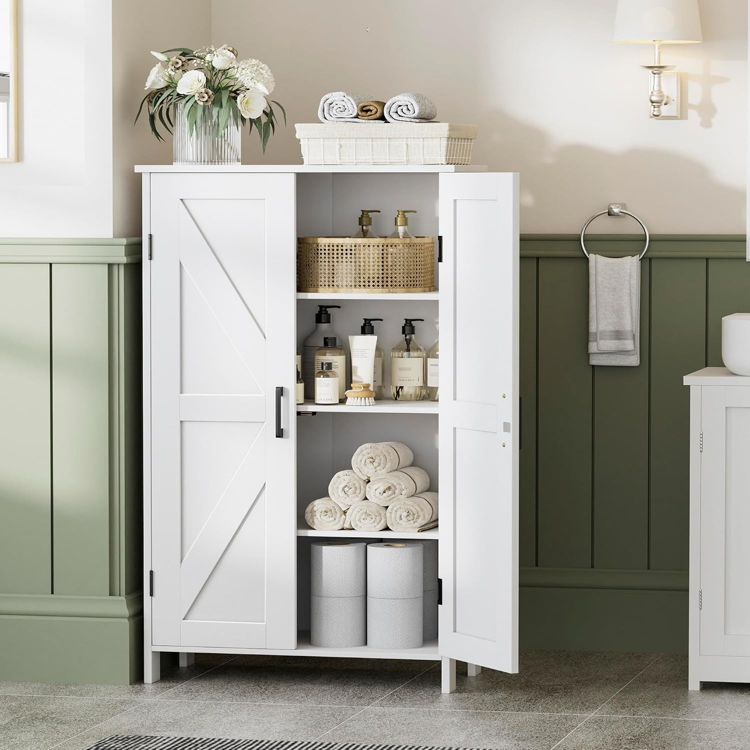 43.3″ H Farmhouse Bathroom Storage Cabinet with Adjustable Shelves