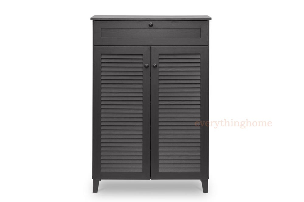Brown Shoe Storage Cabinet Modern 42.5″ Tall 4 Shelves Drawer Slatted Vent Doors