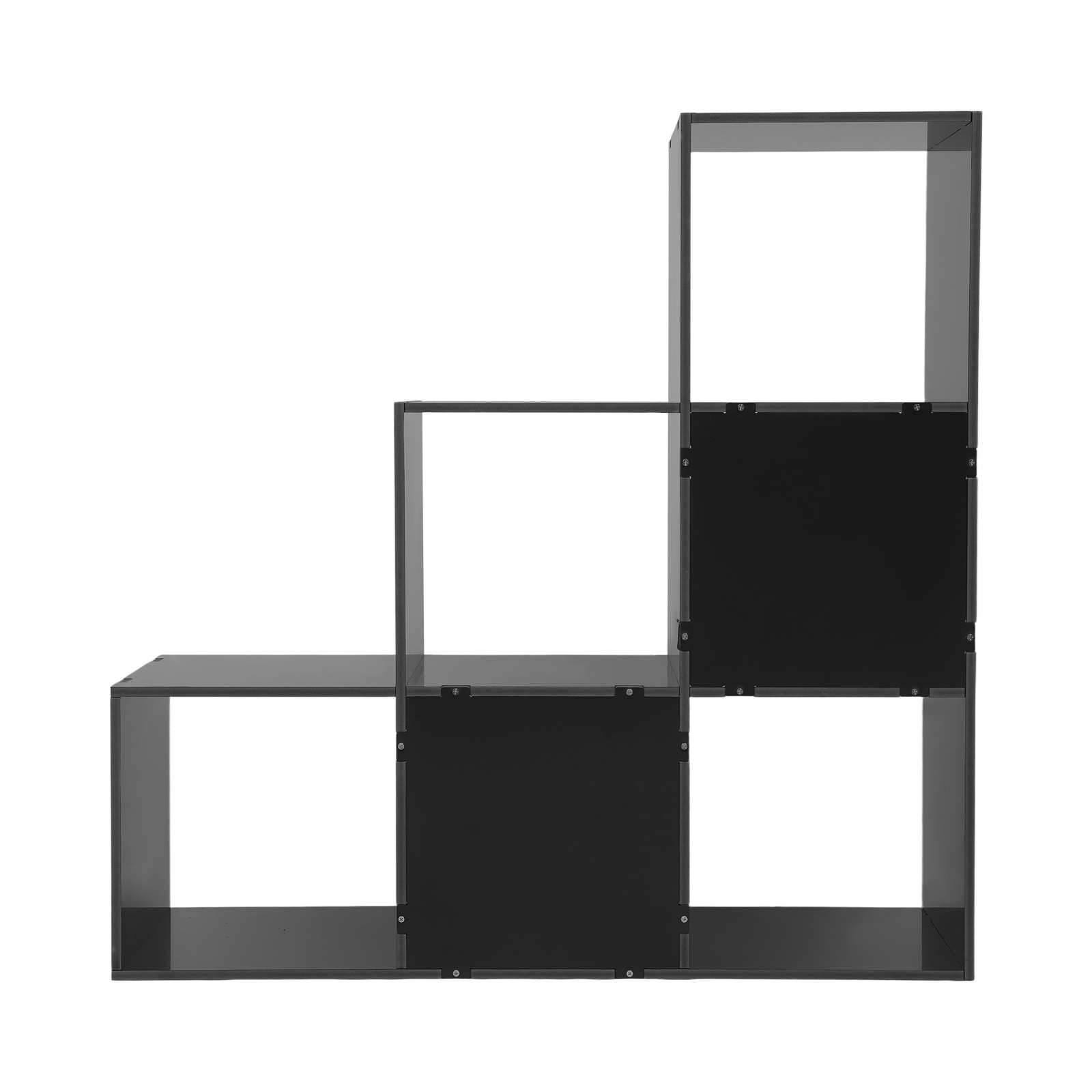 Black 6-cube L-shaped Storage Bookcase Freestanding L-shaped Stepped Bookcase