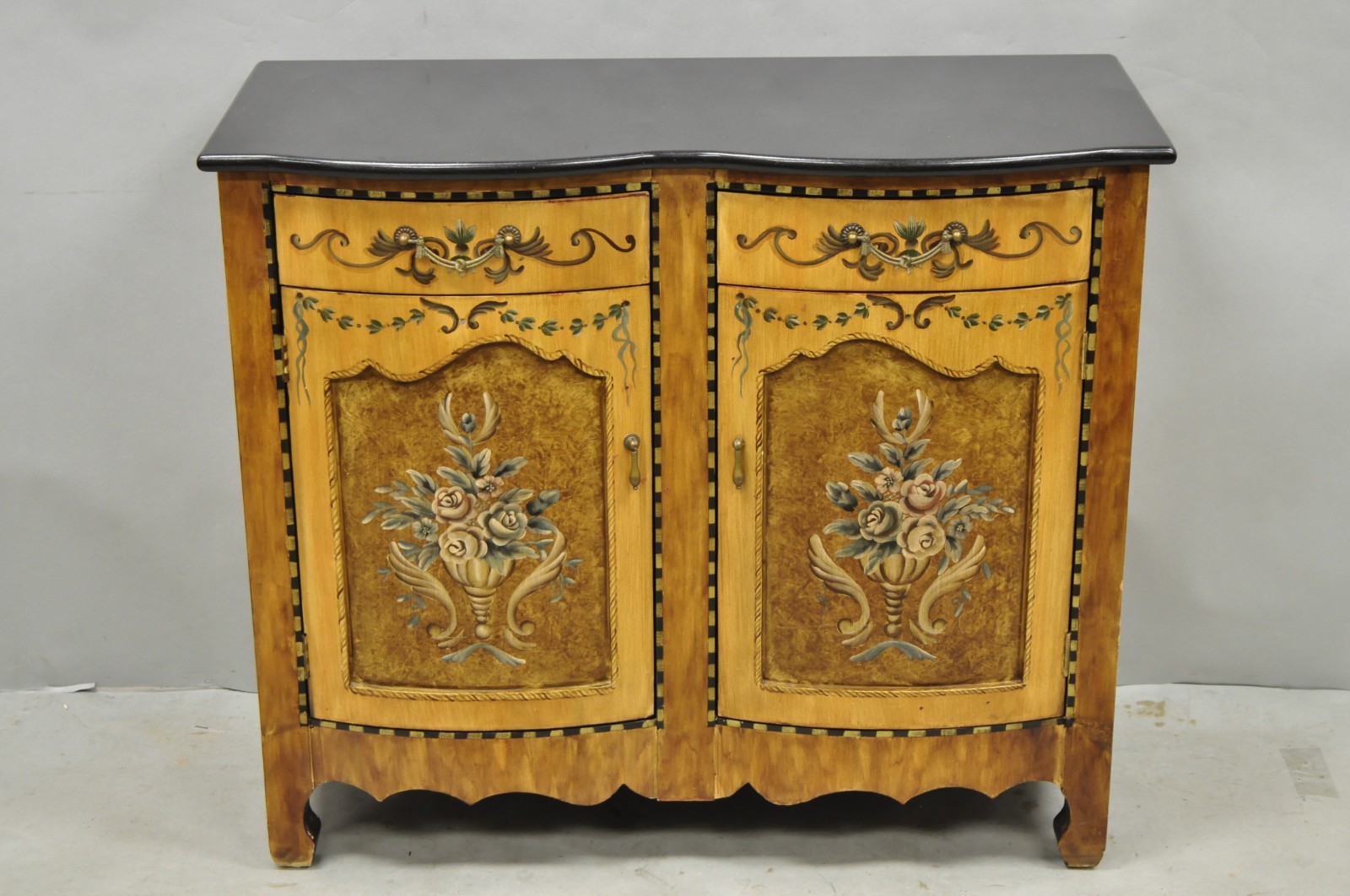 Contemporary French Country Style Marble Top Painted Server Console Cabinet