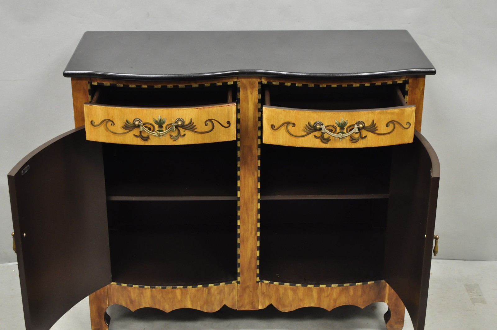 Contemporary French Country Style Marble Top Painted Server Console Cabinet