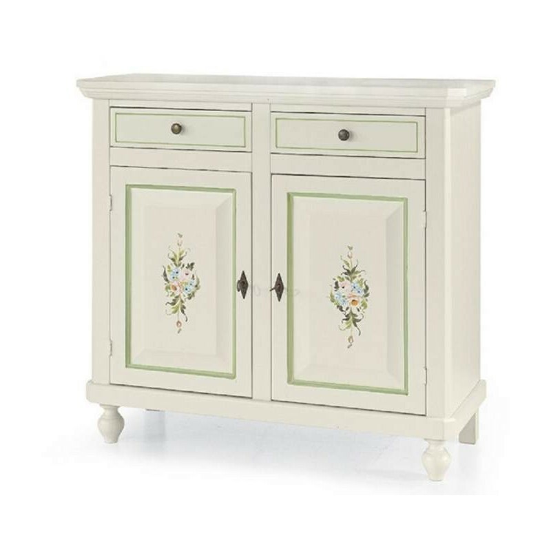 Credenza Madia 2 Doors Battenti White Decorated Shabby Arte Povera Classic