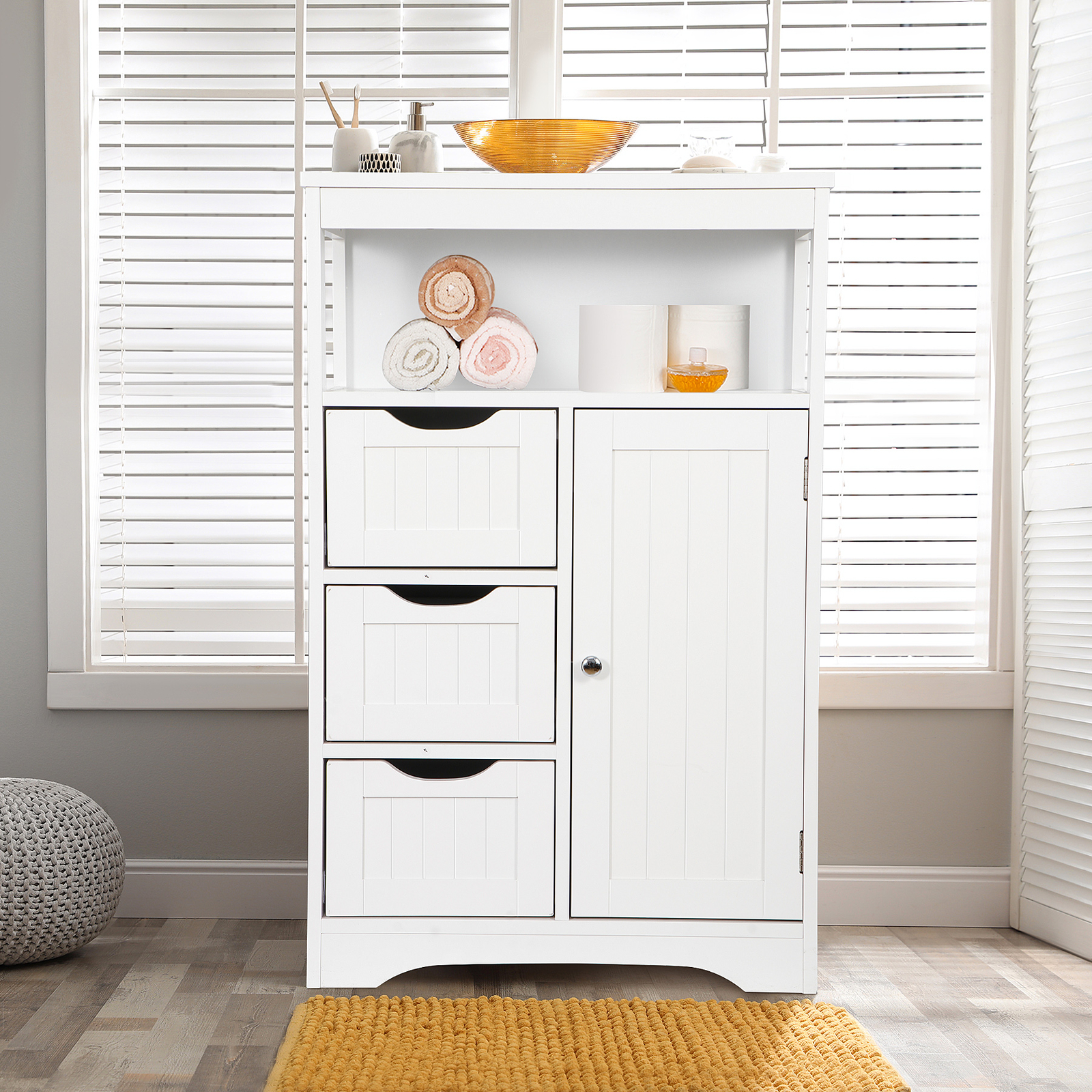 Wooden Bathroom Cabinet w/3 Drawers 1 Door Storage Cabinet for Storage Decor