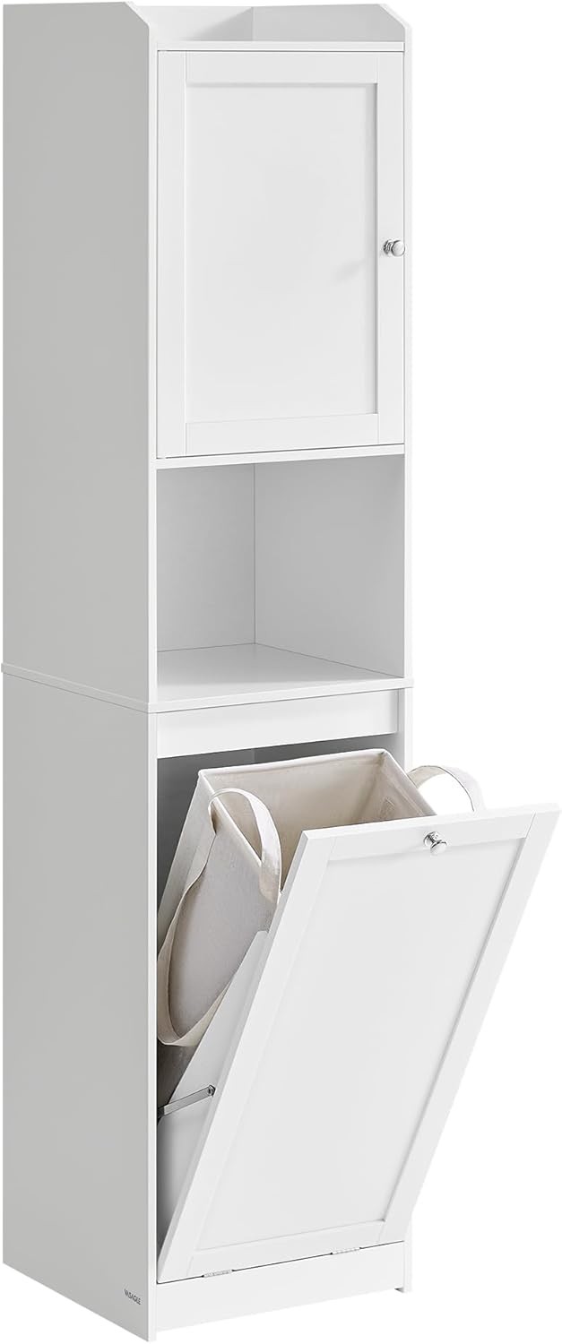 Tall Storage Cabinet, Storage Unit with Removable Laundry Basket, Compartment