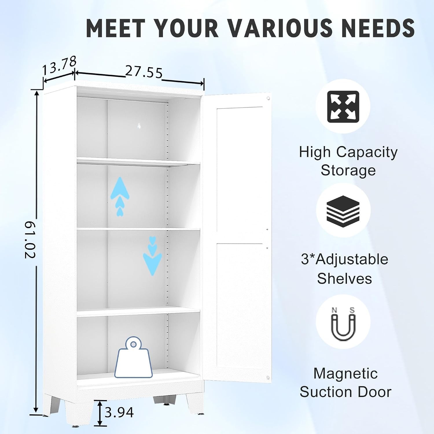 61.02″ Metal Pantry Cabinet White Kitchen Pantry Storage Cabinets