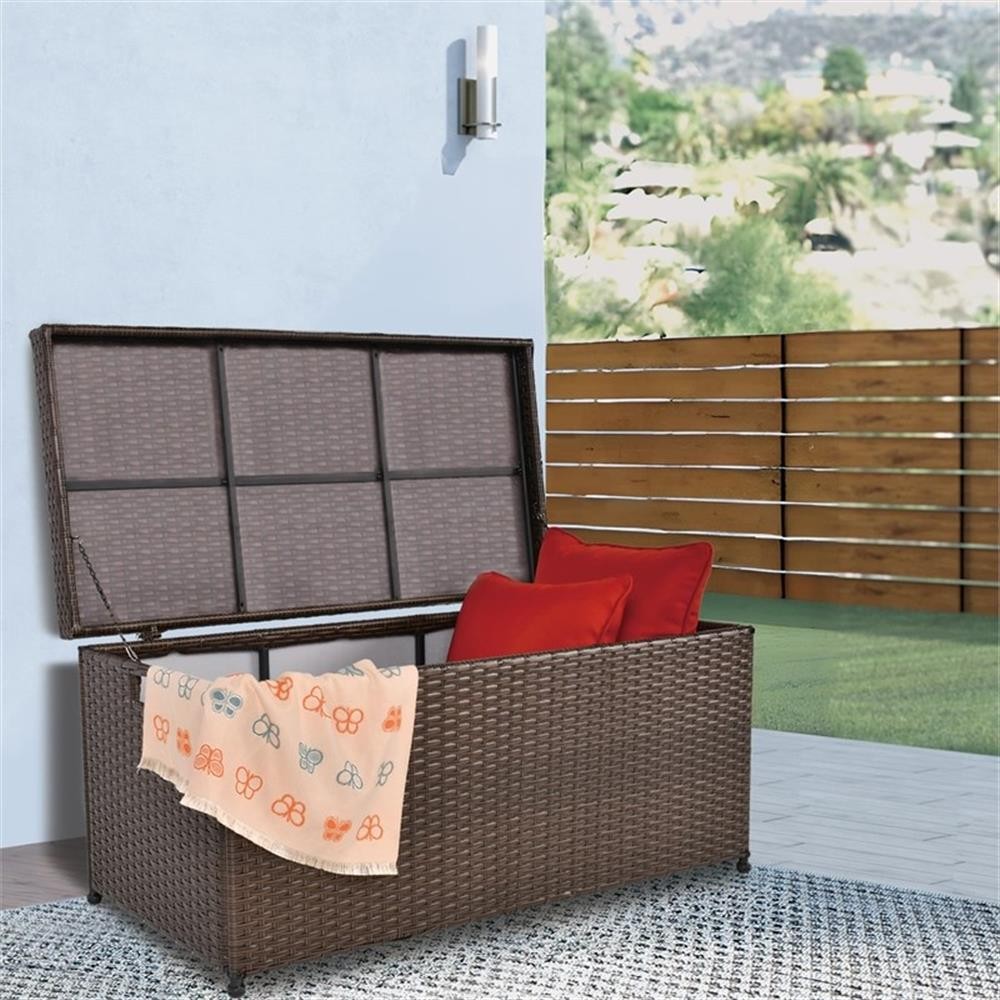 Bowery Hill Contemporary Wicker Patio Storage Deck Box in Espresso