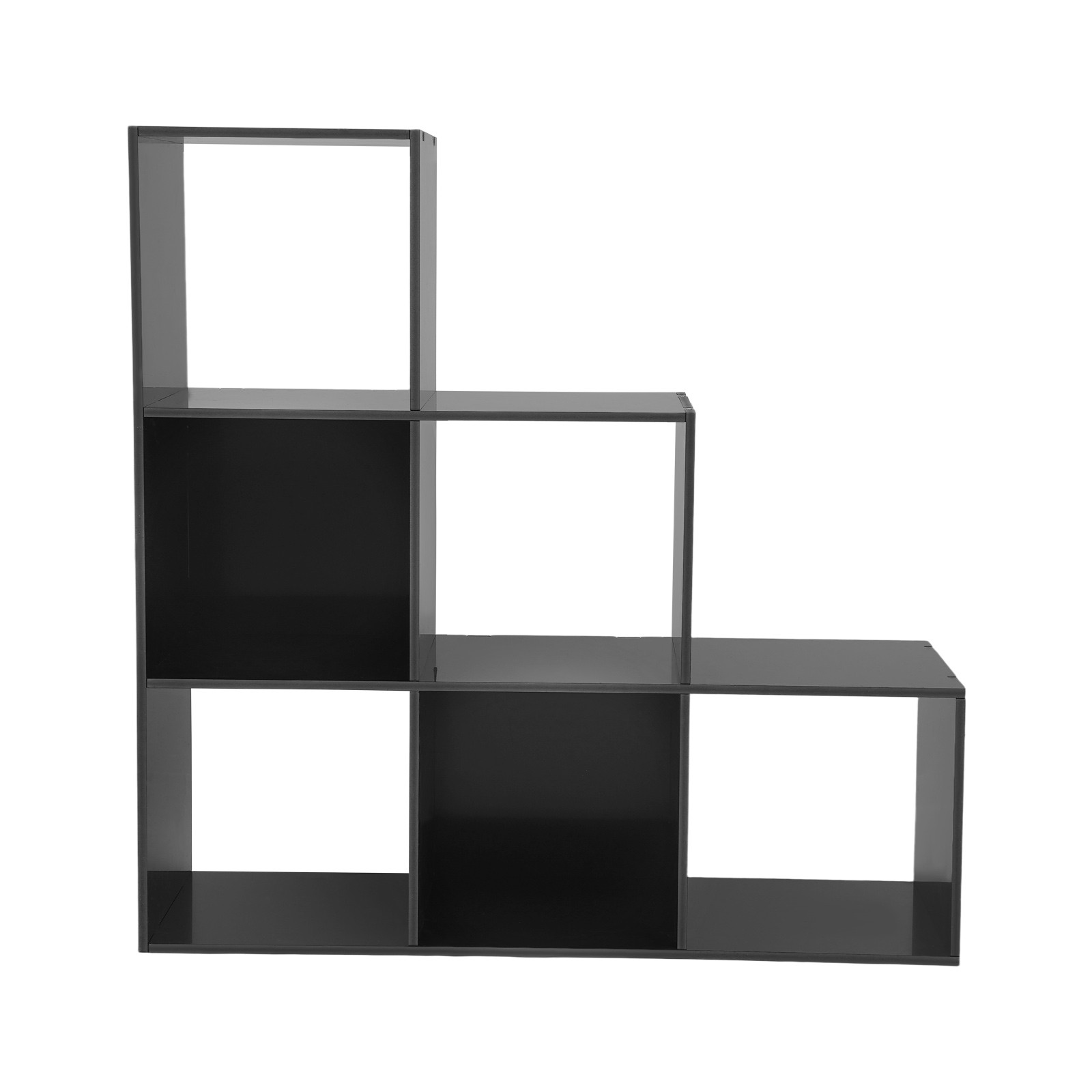Black 6-cube L-shaped Storage Bookcase Freestanding L-shaped Stepped Bookcase