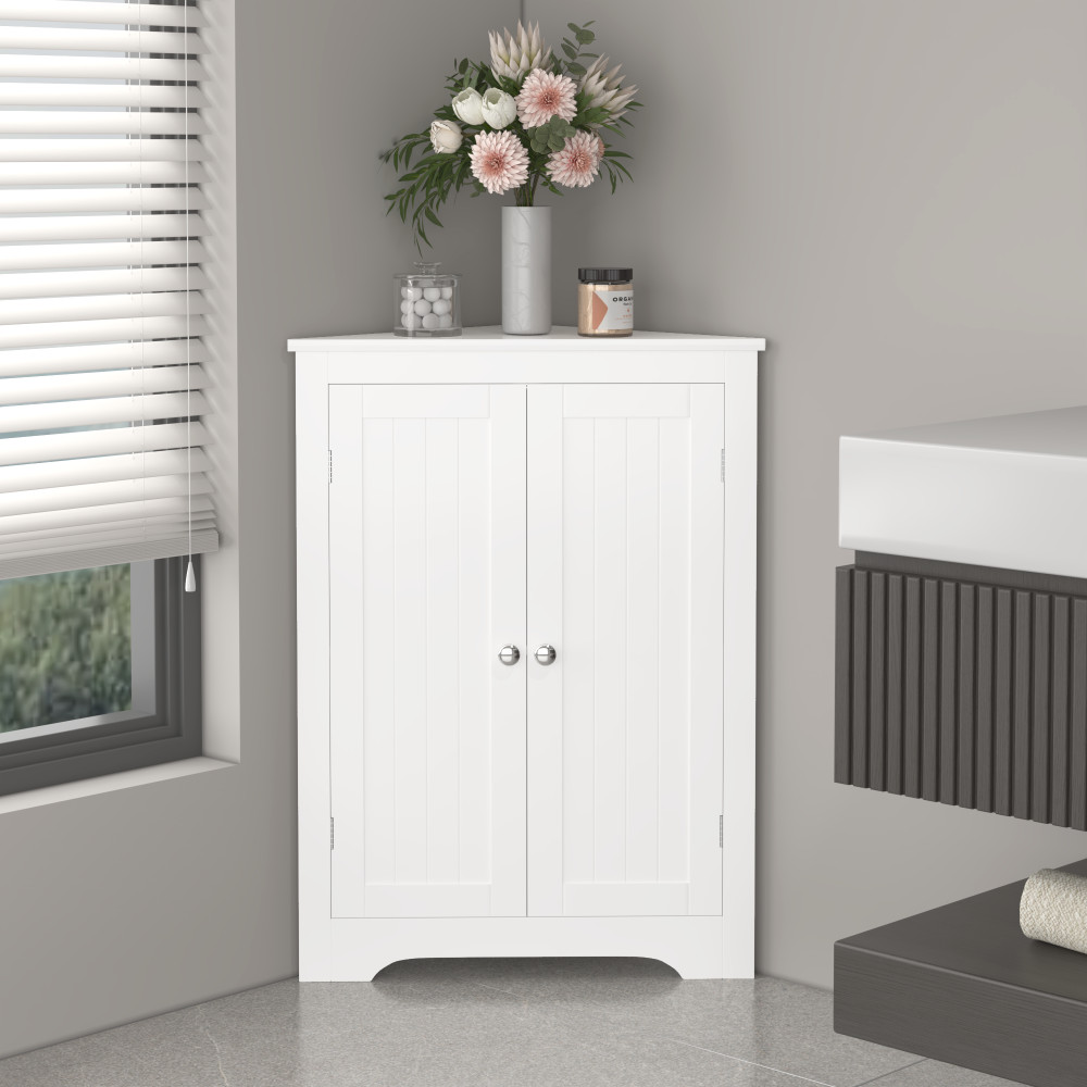 Floor Corner Cabinet W 2 Doors and Adjustable Shelves