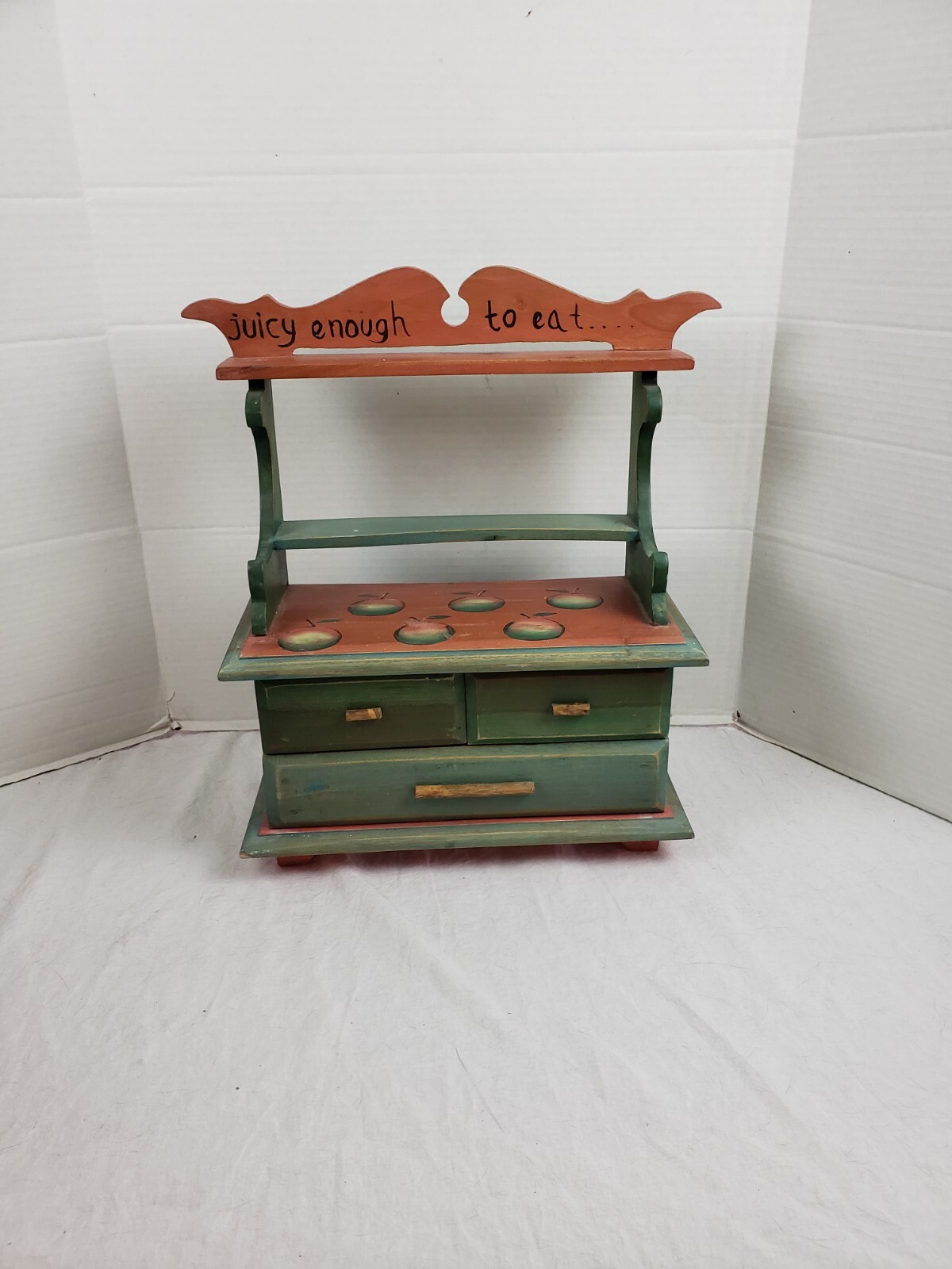 Vintage Hand Painted Apple Hutch 3 Drawers 19″ x 15″ x 7″