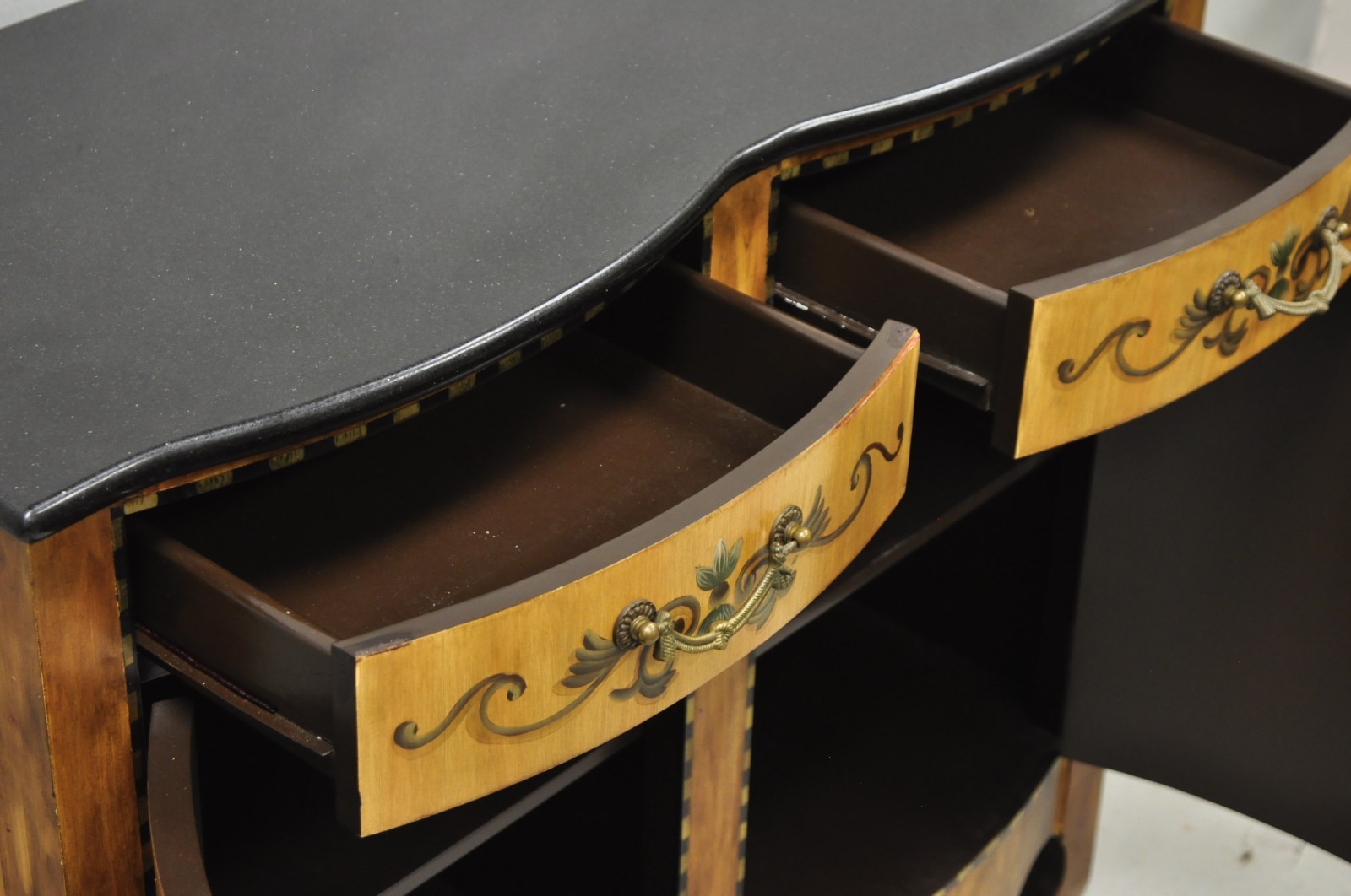 Contemporary French Country Style Marble Top Painted Server Console Cabinet