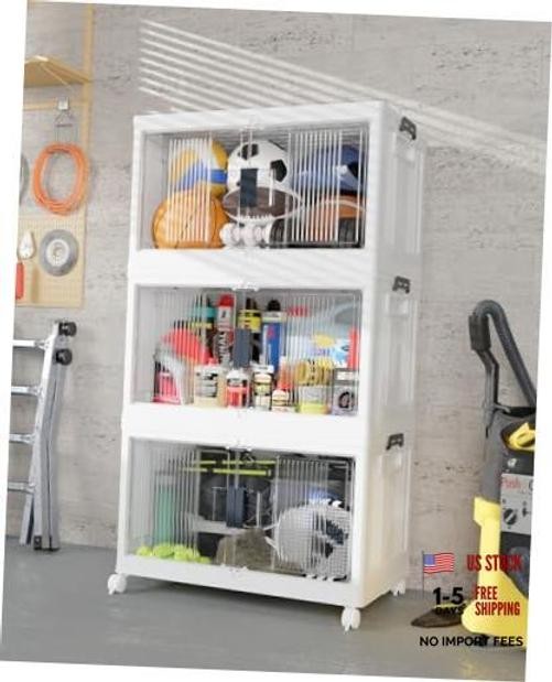97QT Stackable Lockable Storage Bins with Lids – Folding Cabinet with Doors &