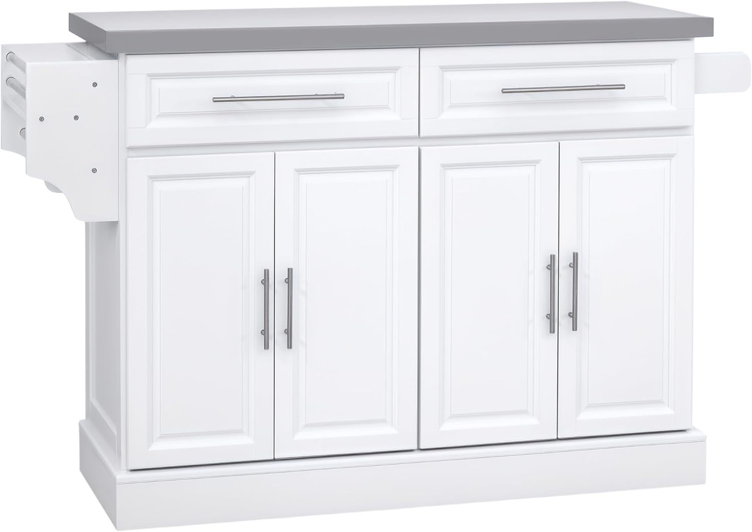 Rolling Kitchen Island Cart w/ Wheels Stainless Steel Top Drawers Shelves White
