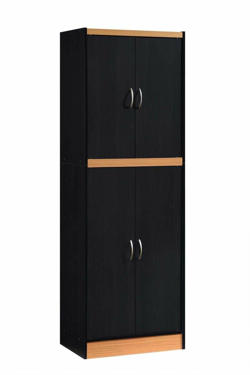 Black Beech Finish Wooden Pantry Storage Cabinet Laundry Organizer Utility Doors