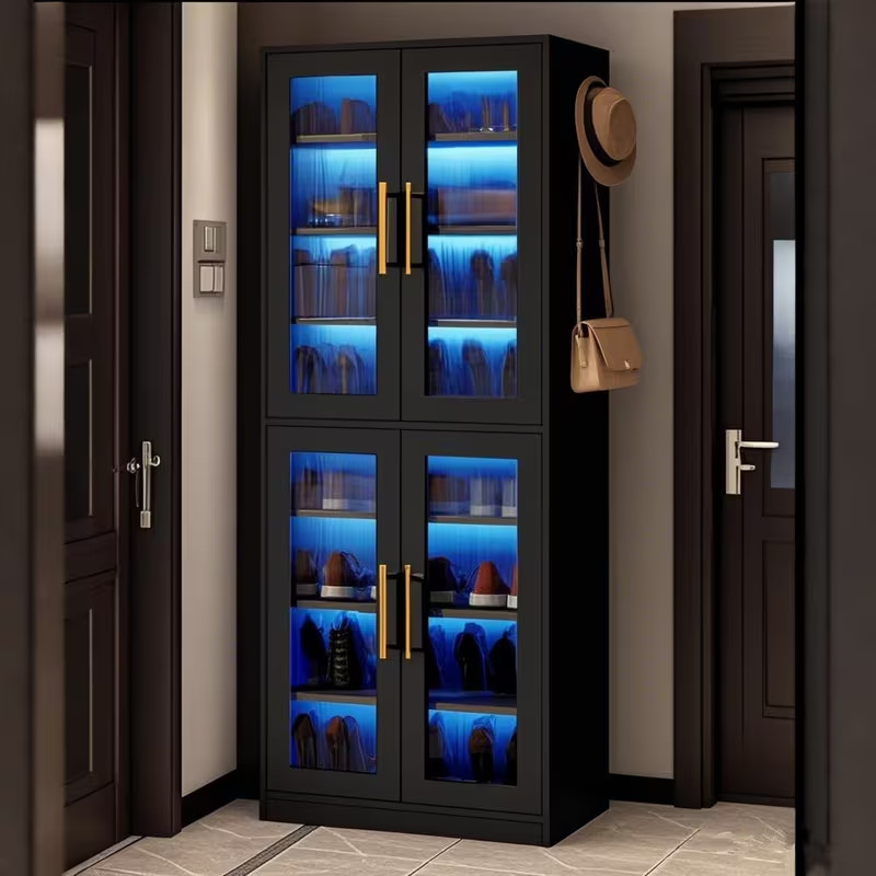 67in Bookshelf, Storage Cabinet with Doors, 8 Tier Adjustable Shelves