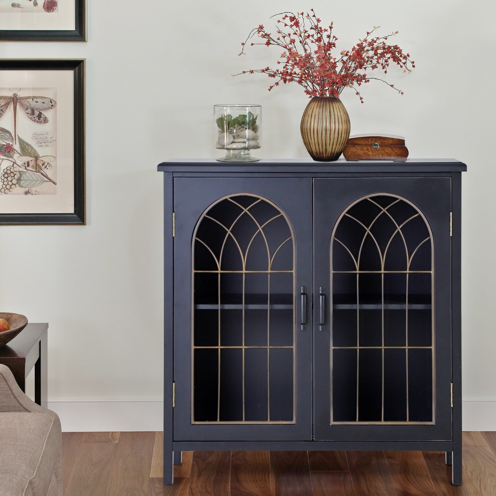 Storage Cabinet Sideboard Buffet Cabinet Glass Door Entryway Vintage Cabinet