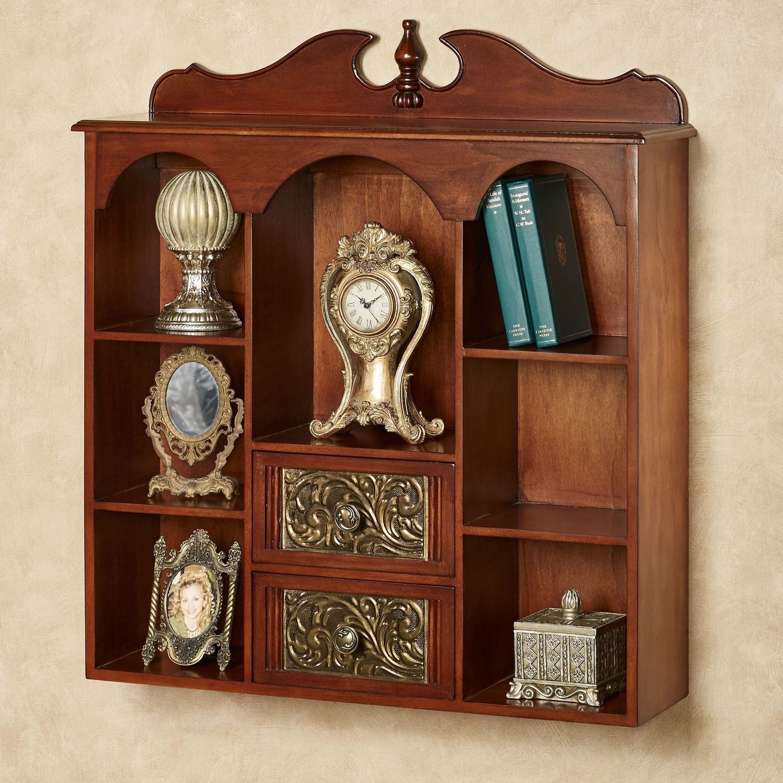 Sarantino Wall Wooden Curio Cabinet Natural Cherry