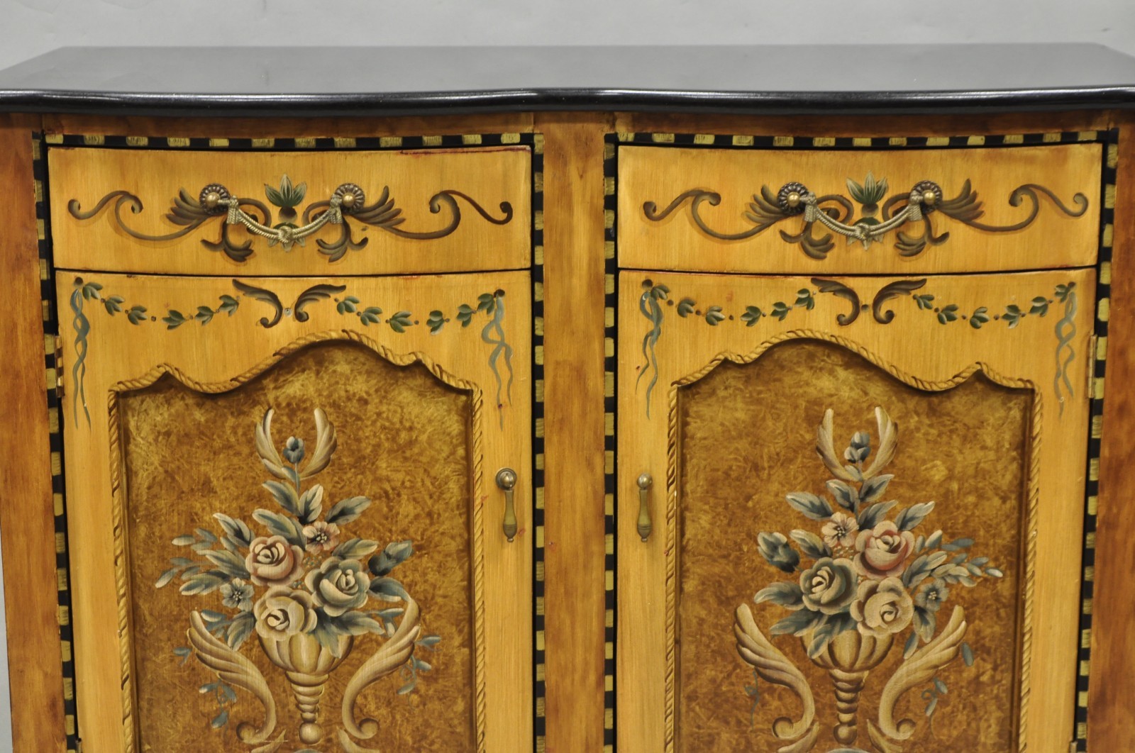 Contemporary French Country Style Marble Top Painted Server Console Cabinet