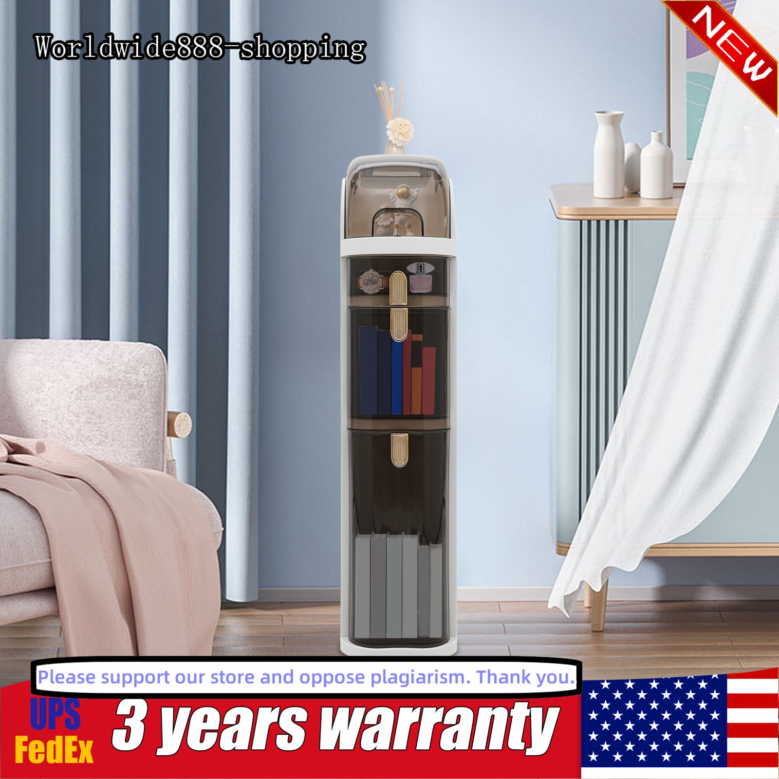 3-Tiers Narrow Slim Storage Cabinet, Bathroom Floor Organizer (16.1*7*30.7in)