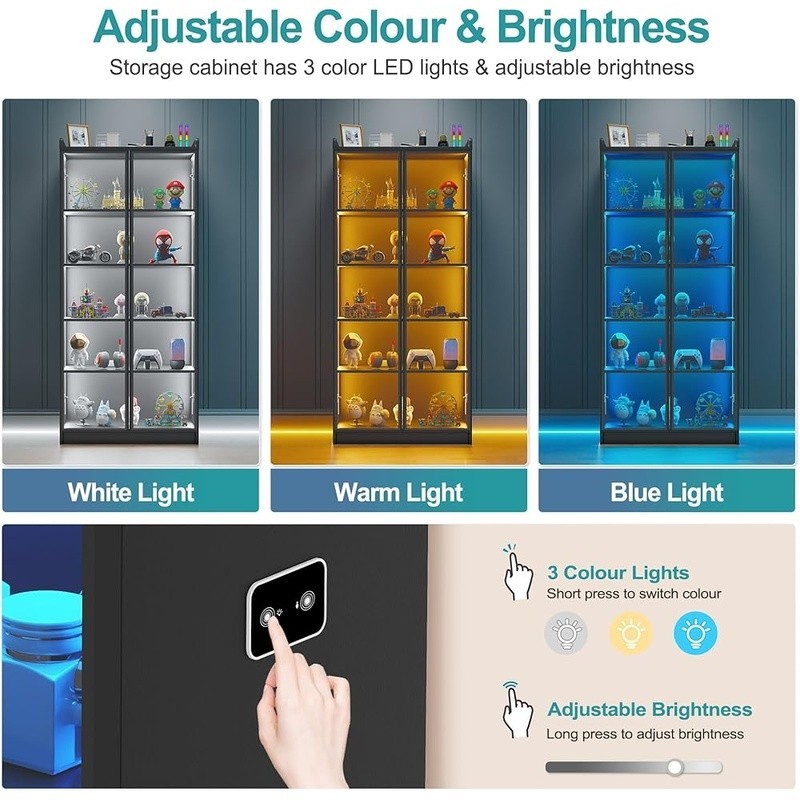 Dimmable LED Kitchen Storage Cabinet W/ Adjustable Shelves & Body Sensor New