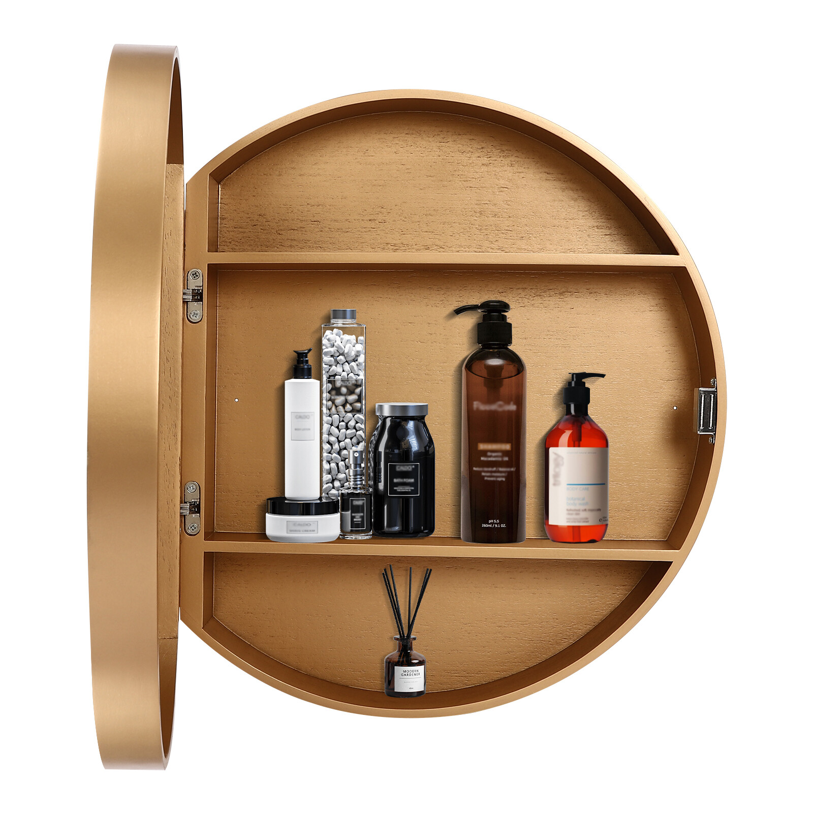 Round Gold Bathroom Mirror Cabinet Wall-mounted Organizer Makeup Mirror Cabinet