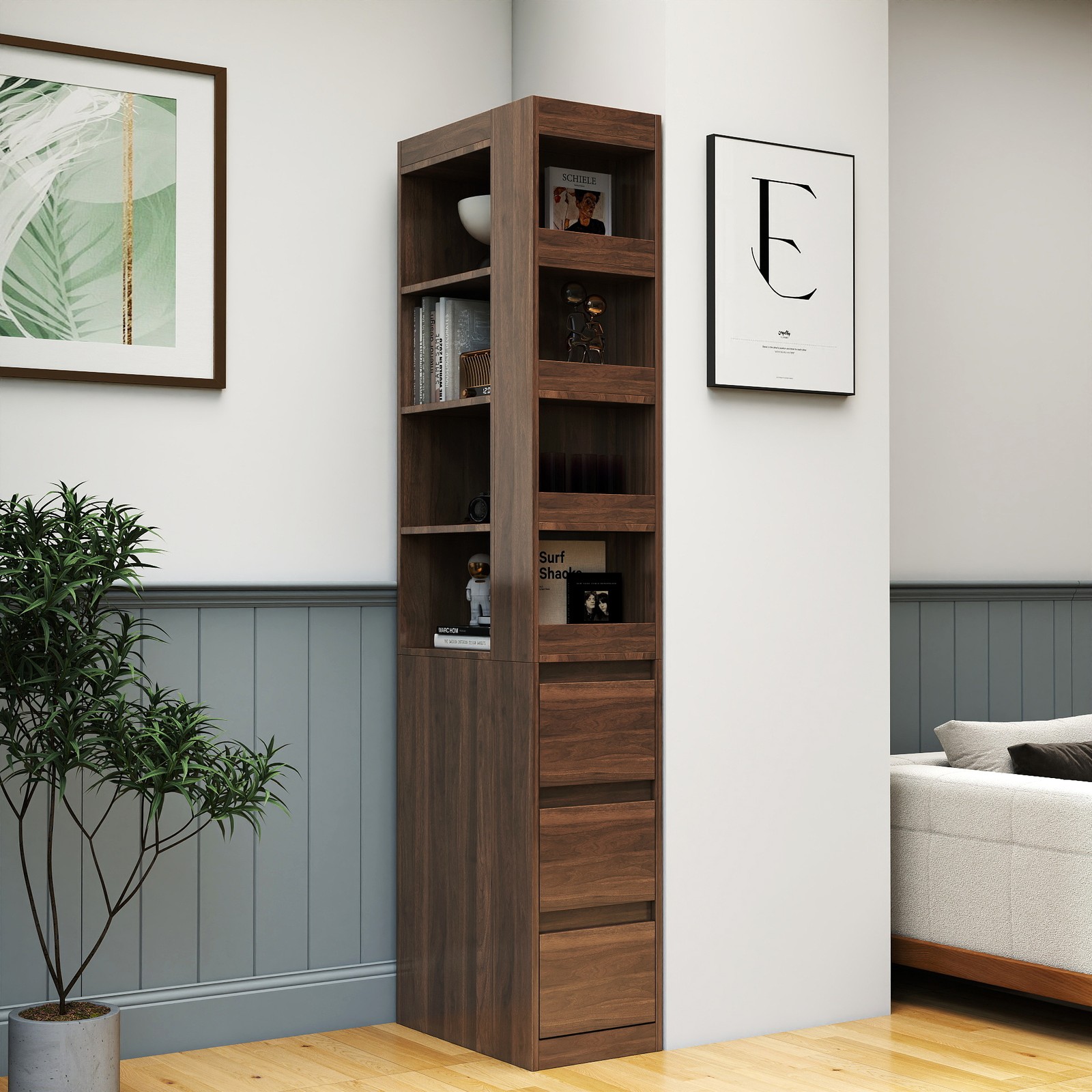 70.87″ H Display Storage Cabinet w/Drawers Modern Wooden Tall Bookshelf Bookcase