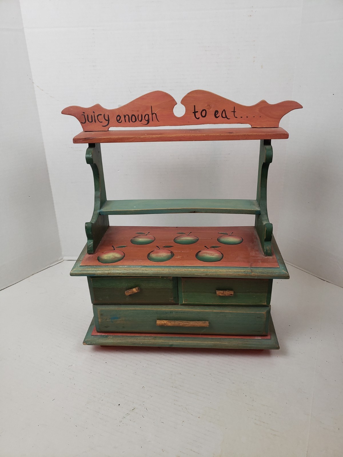 Vintage Hand Painted Apple Hutch 3 Drawers 19″ x 15″ x 7″