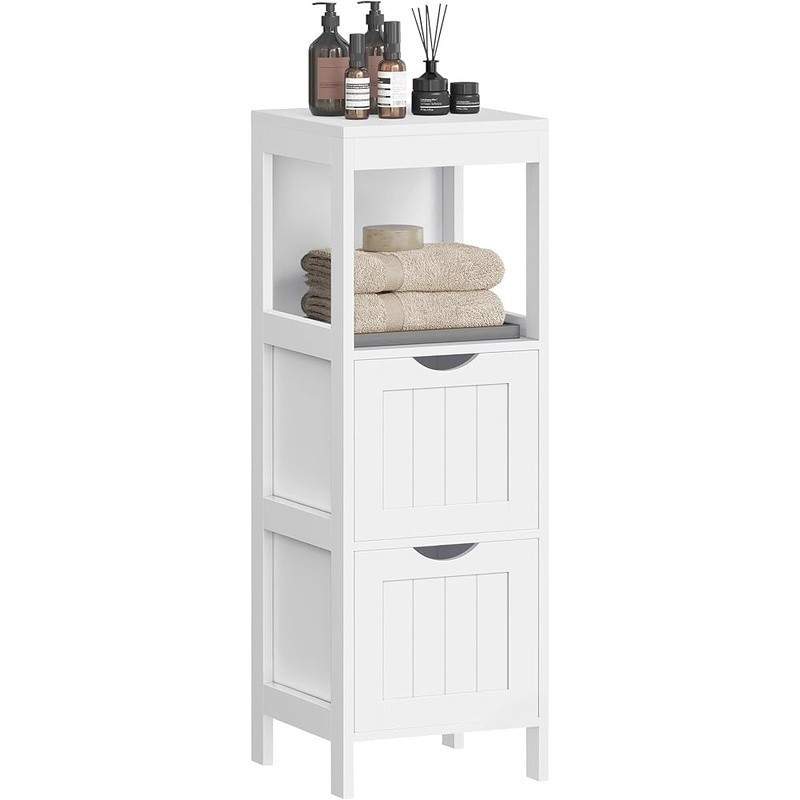 Freestanding Corner Storage Cabinet W/ Open Shelf & Drawers Space Saver New