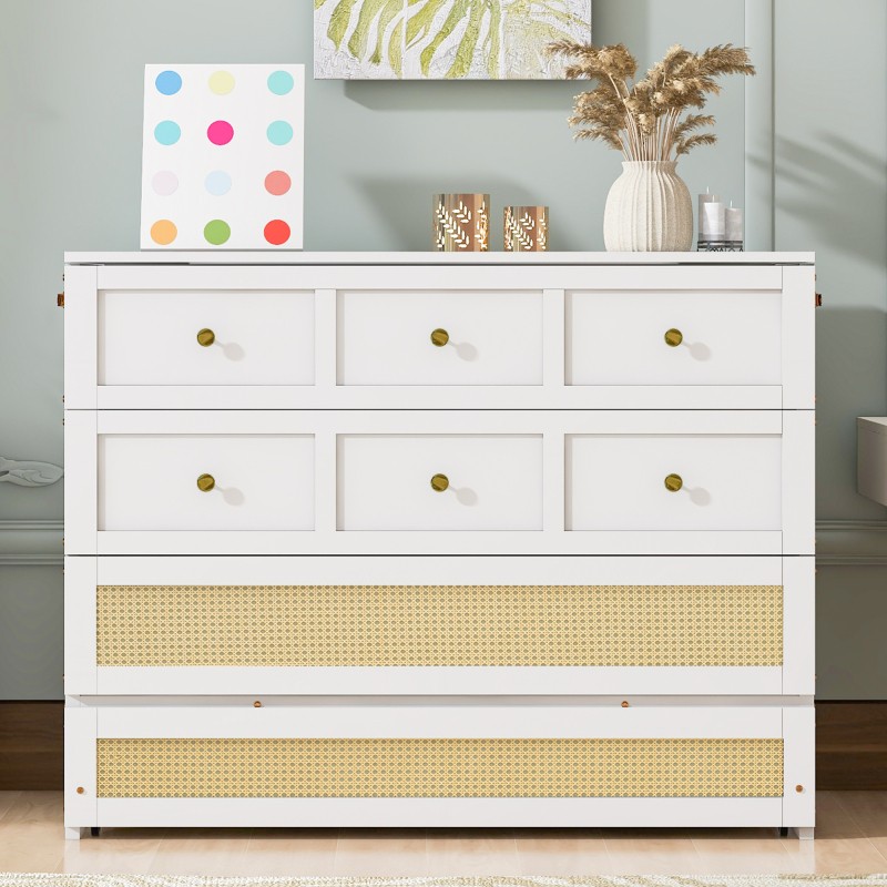 Full Size Murphy Bed with Large Drawers,White
