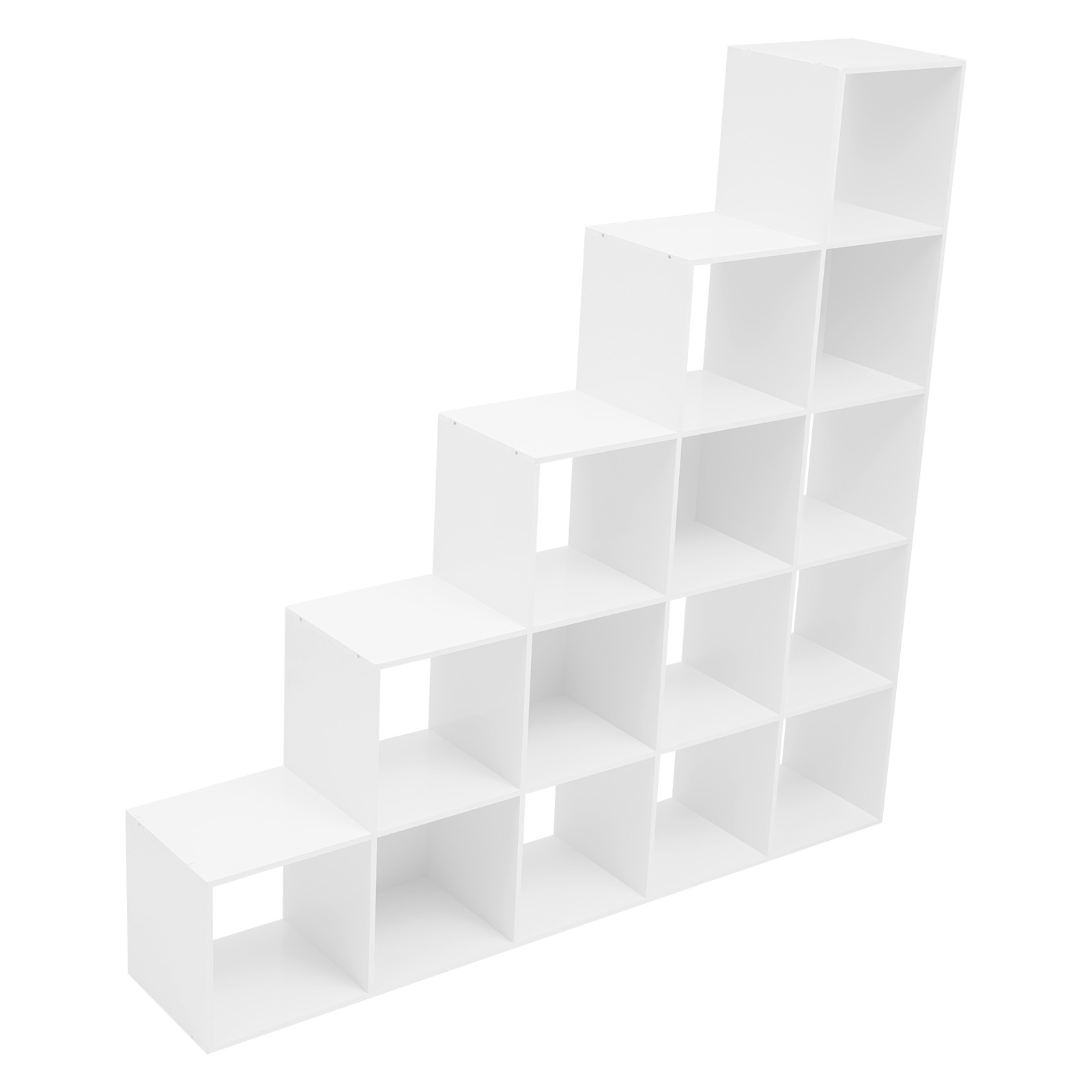 White Ladder Cube Storage Bookcase, L-Shaped Corner Shelf, 15-Cube Organizer