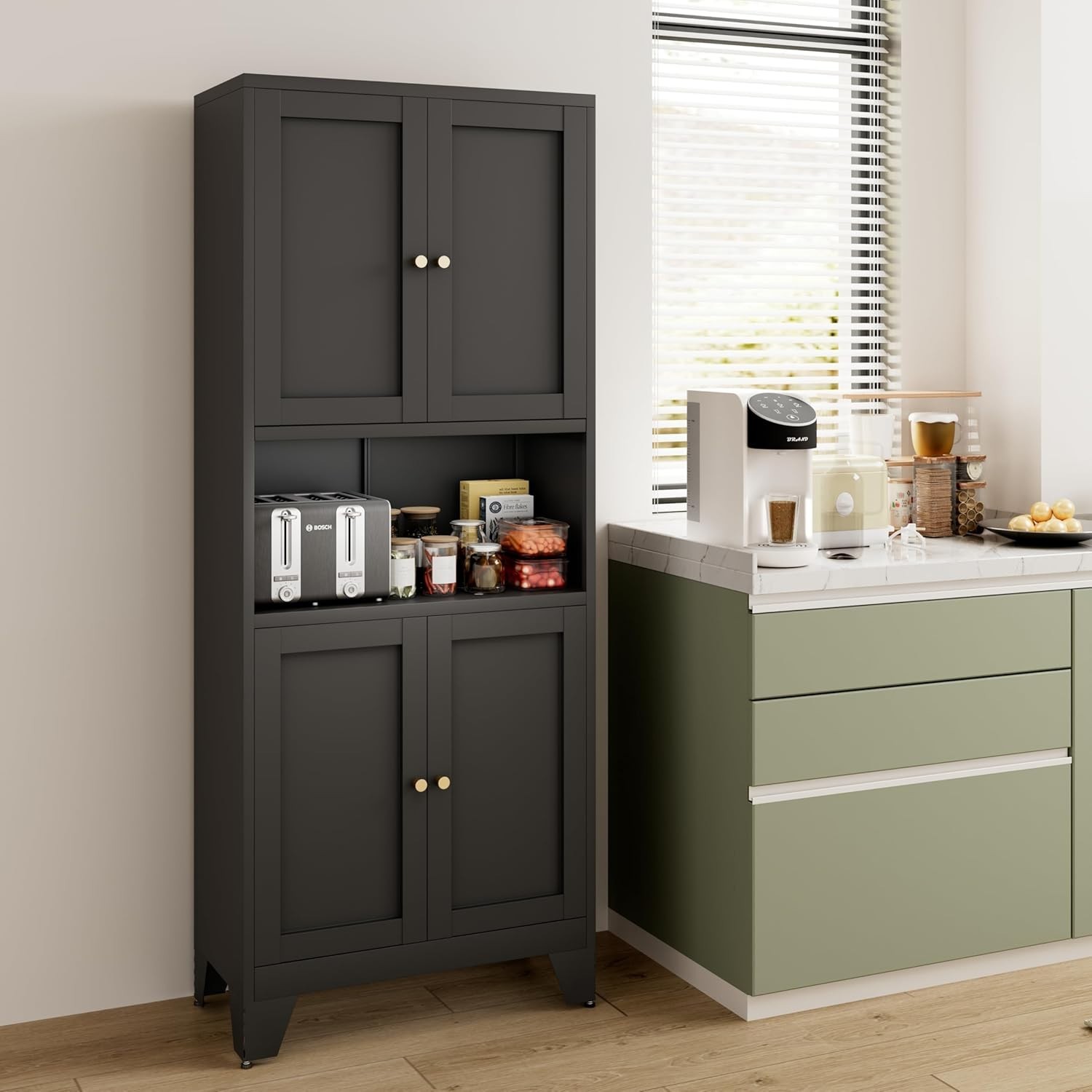 69” Metal Kitchen Pantry Freestanding Storage Cabinet With Adjustable Shelves
