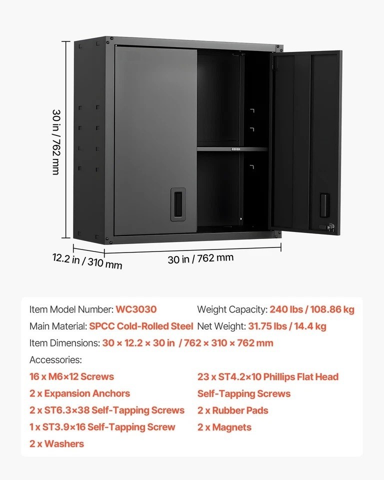 Metal Wall Cabinet 30 inch Wall Mounted Cabinet with Adjustable Shelf