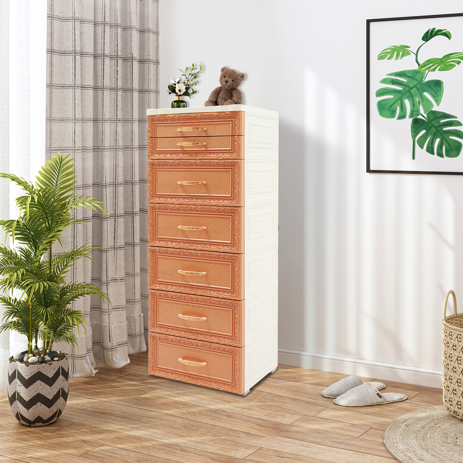 6-Tier Rolling Storage Cabinet, Mobile PP Organizer with Drawers, Stylish Design