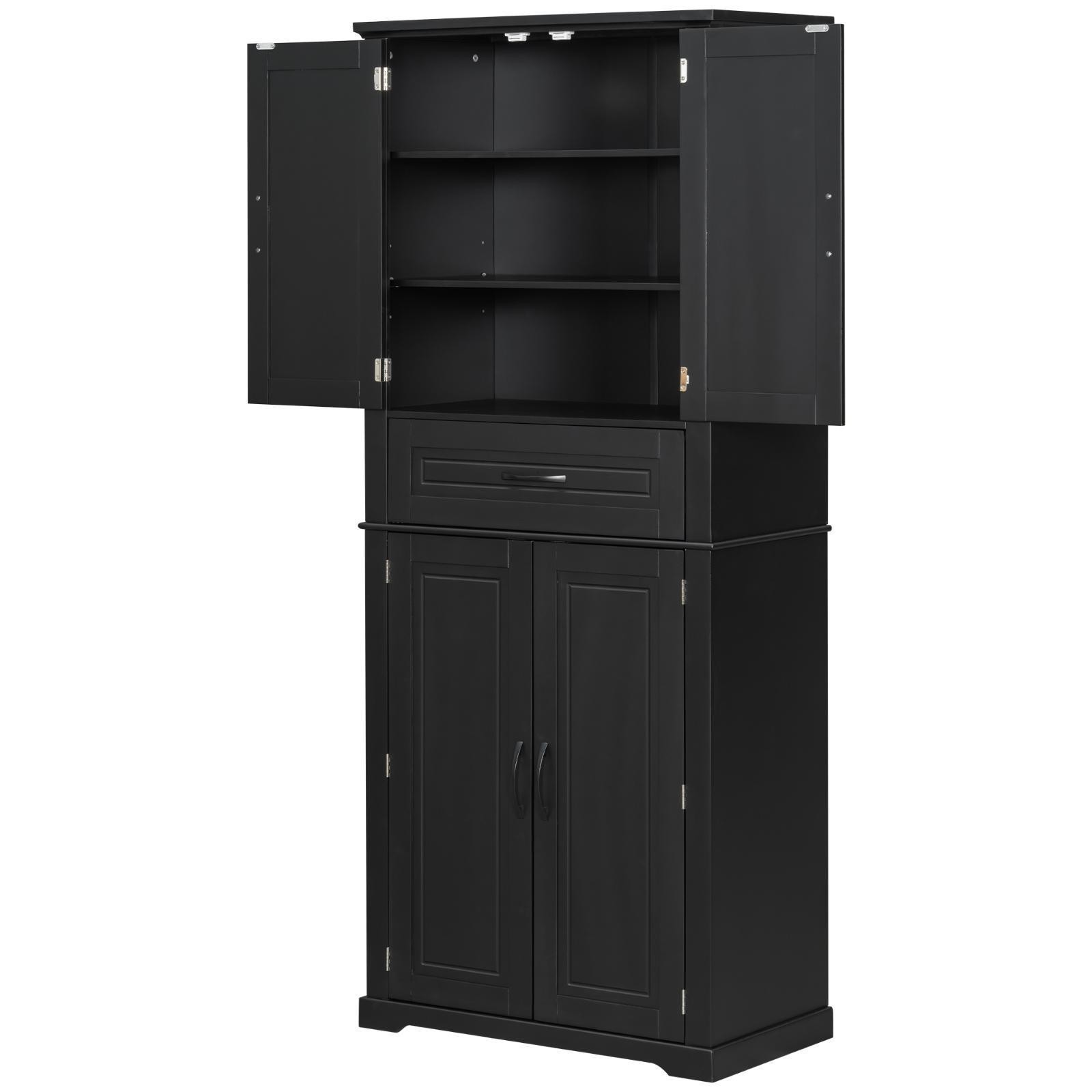 Black Bathroom Storage Cabinet, Multi-Tier Storage, Adjustable Shelf,
