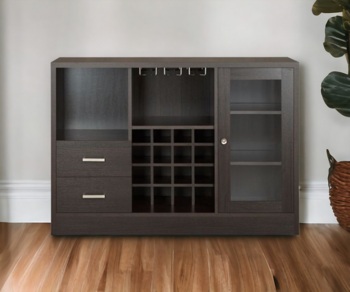 47″ Espresso Solid Wood Frame With Five Shelves And Two Drawers