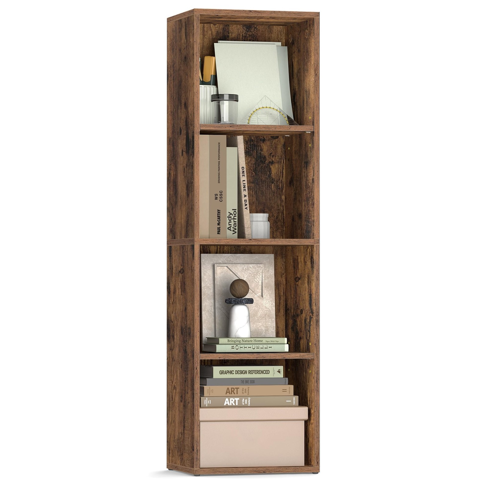 CUSTOS 4-Tier Bookshelf Rustic Brown Open Storage Bookcase ULBC434K01 _ SALE OFF