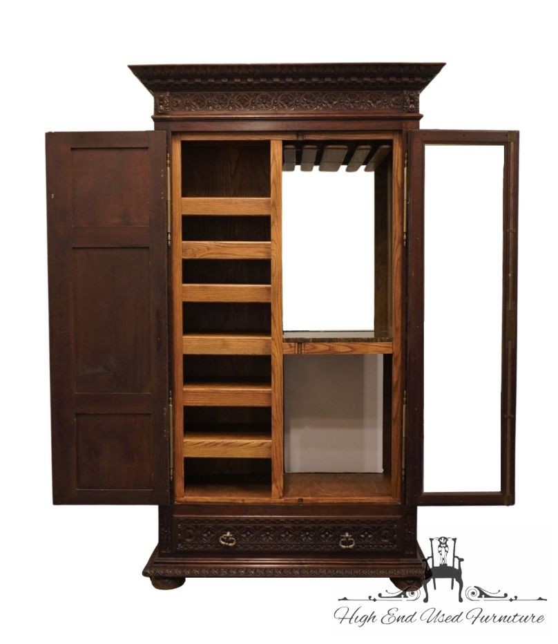 VINTAGE ANTIQUE English Walnut La Baule Escoublac Gothic Jacobean 49″ Mirrore…