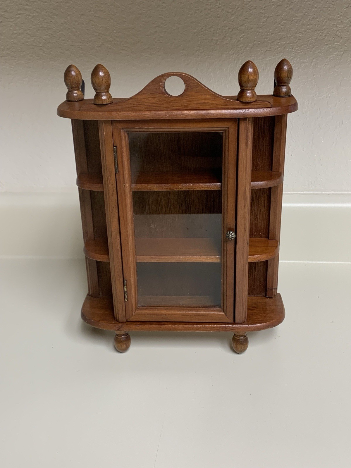 VTG Wall Mount Table Top Mini 12” Wood Curio Cabinet Glass Door Trinket Display