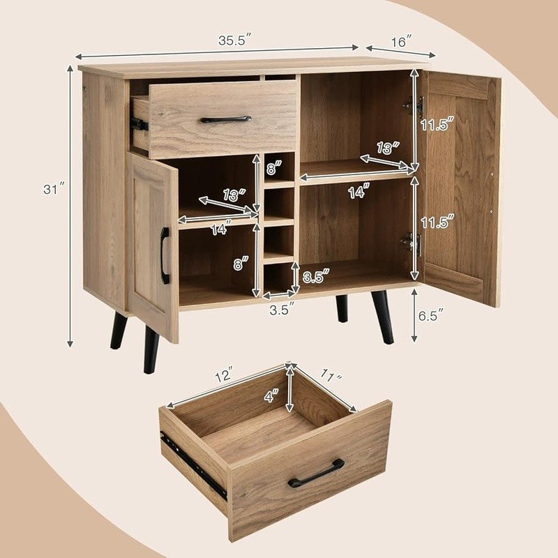 Buffet Cabinet W/ Wine Rack Adjustable Shelves Storage Drawer Home Bar Furniture