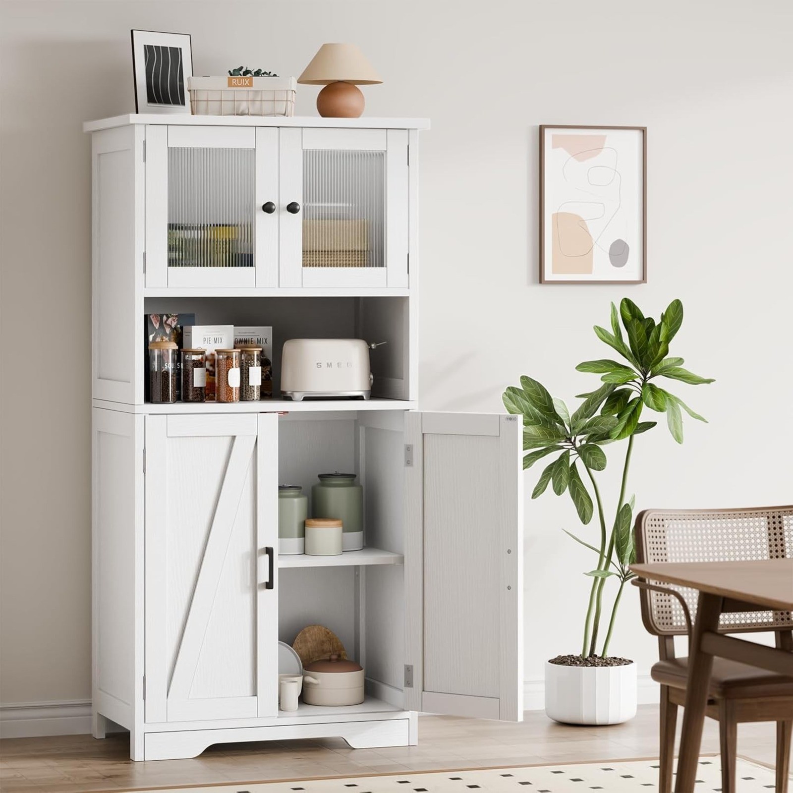 Kitchen furniture with 4-doors and half-open shelf 60 x 30 x 130 cm