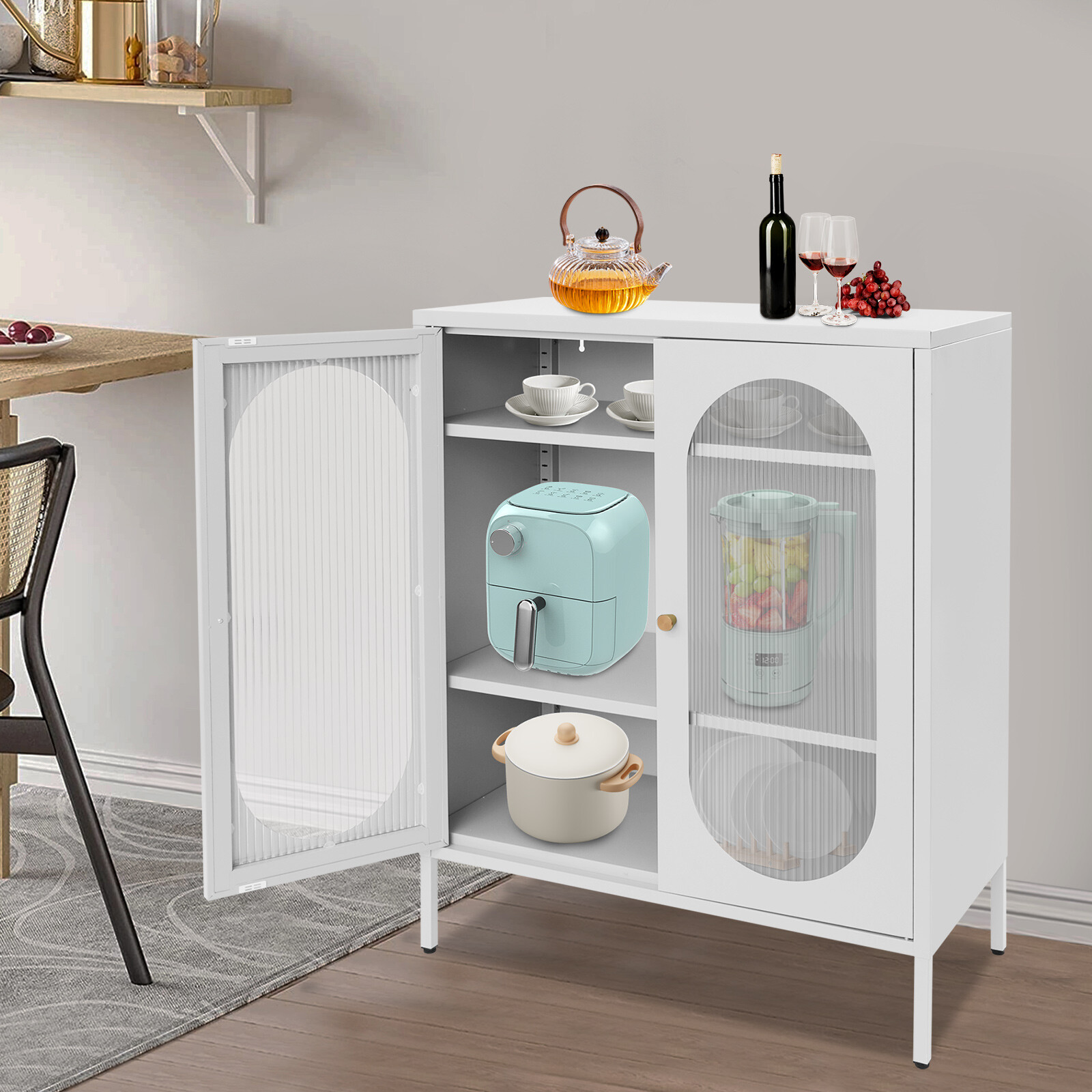 Accent Display Storage Cabinet w /2 Glass Door for Living Room White 80*40*102cm