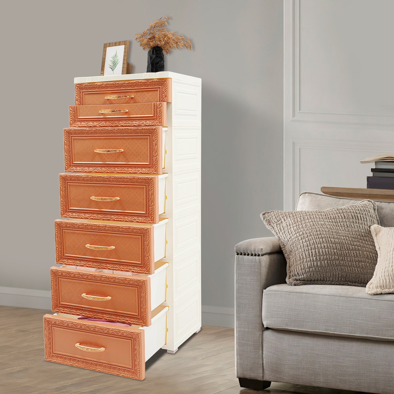 6-Tier Rolling Storage Cabinet, Mobile PP Organizer with Drawers, Stylish Design